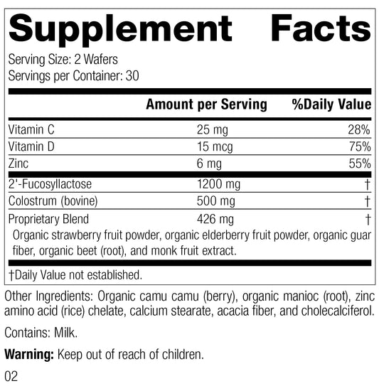 Información nutricional del suplemento inmune para niños de Standard Process.