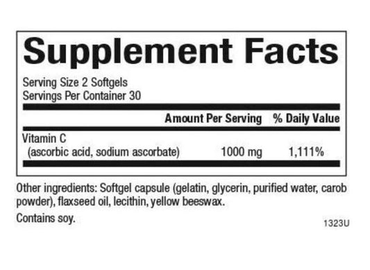 Información nutricional del suplemento vitamina C