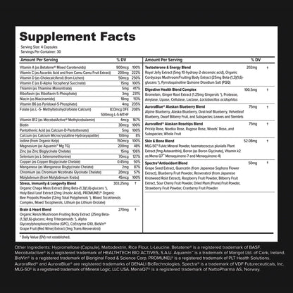 Información nutricional del suplemento vitamínico para hombres