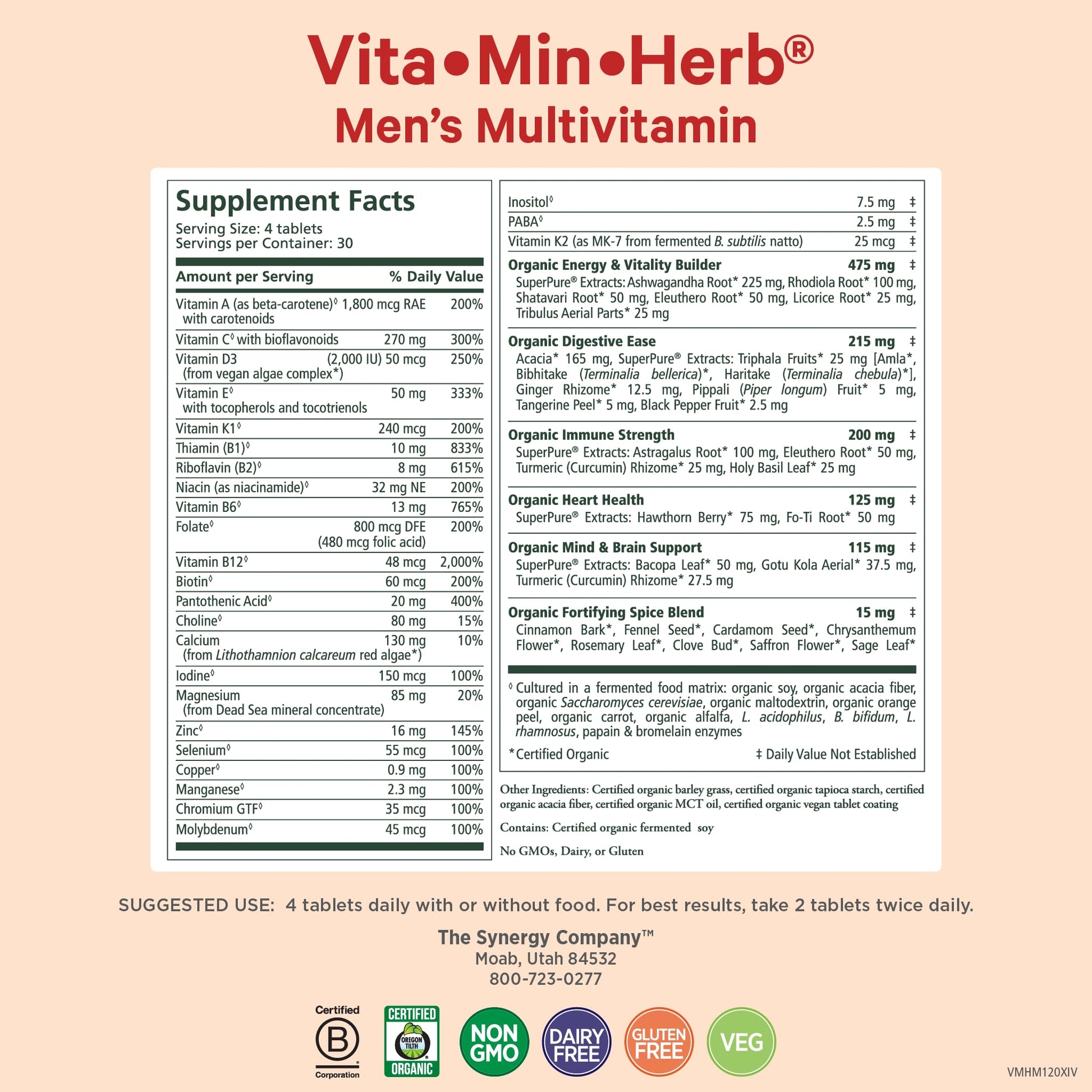 Información nutricional de las tabletas