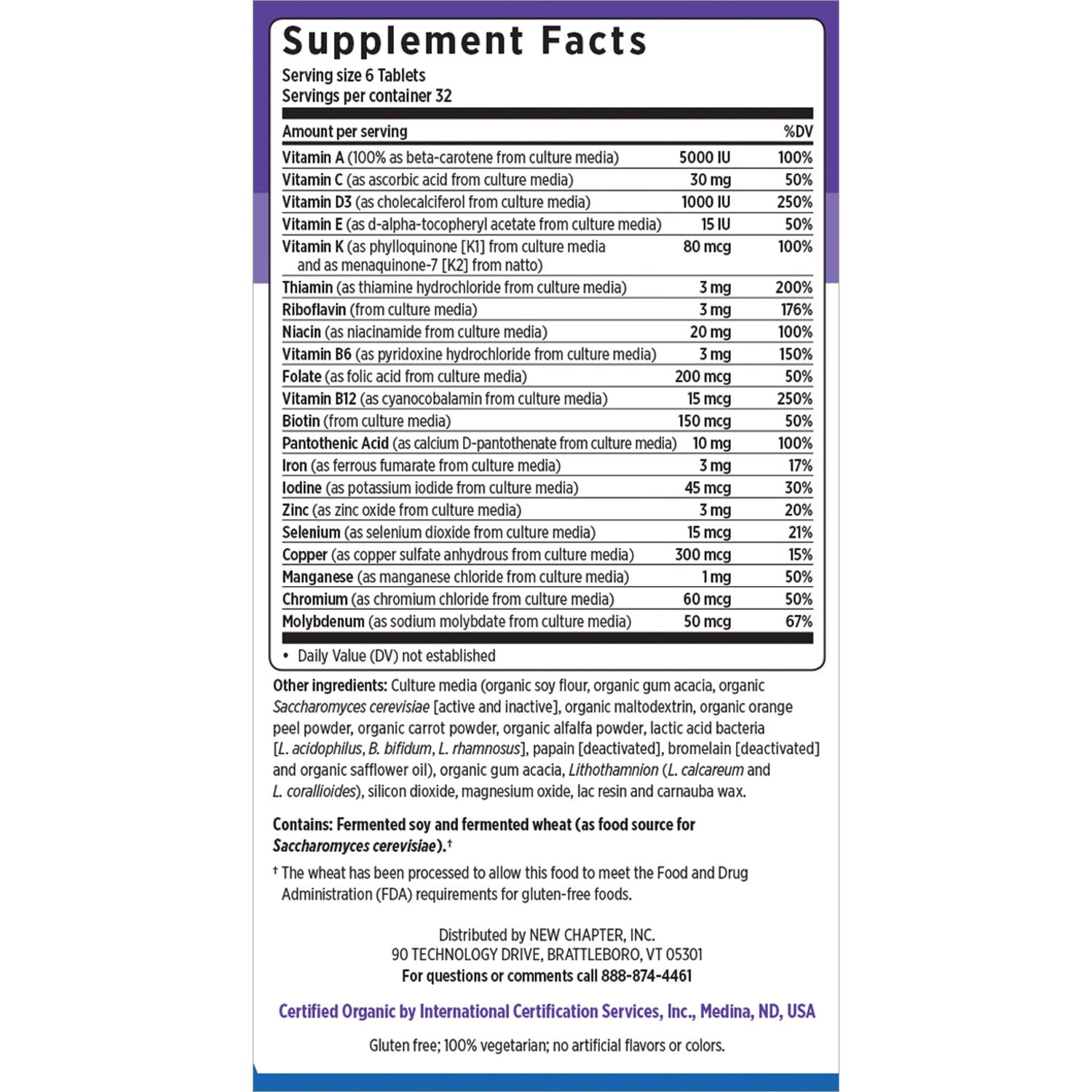 información nutricional de tiny tabs multivitaminas