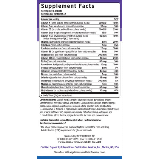 información nutricional de tiny tabs multivitaminas