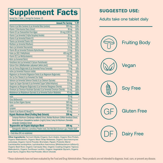 tabla de información nutricional multivitaminas True Grace.