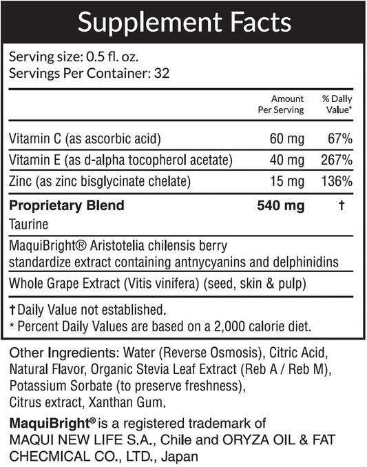Información nutricional vitaminas líquidas ojos maqui
