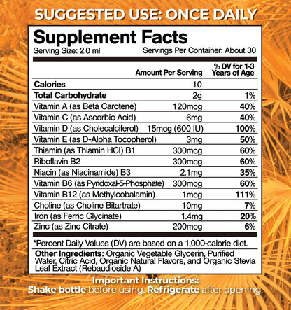 Informacion nutricional de vitaminas liquidas organicas para niños 