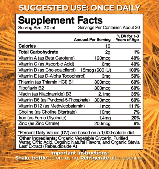 Informacion nutricional de vitaminas liquidas organicas para niños 