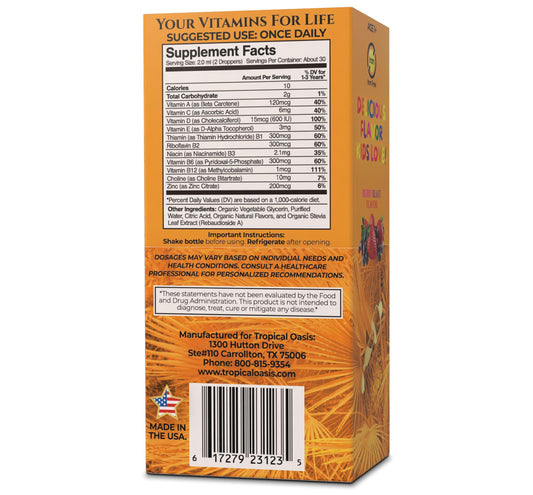 Información nutricional de las vitamins líquidas orgánicas