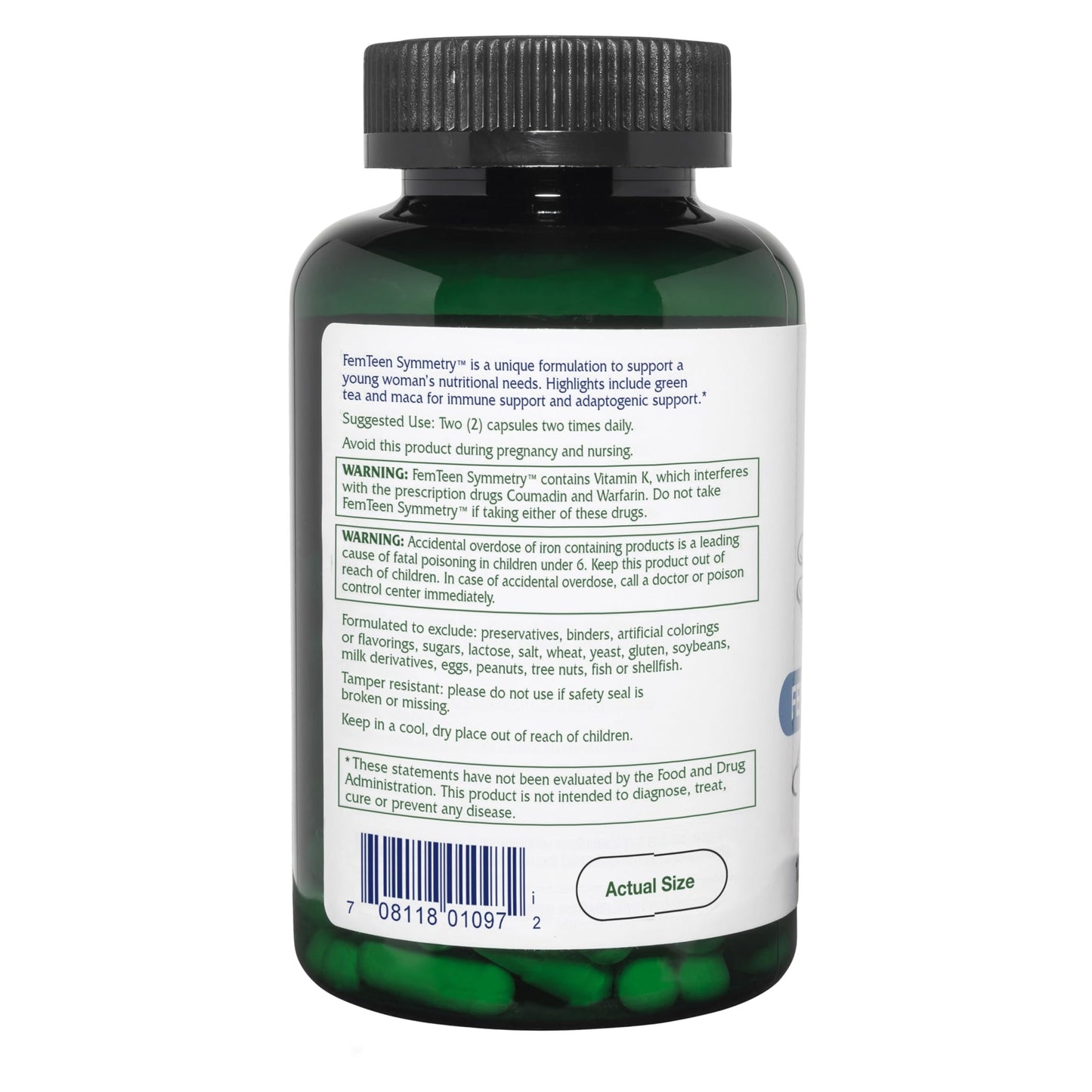 información nutricional Vitanica FemTeen Symmetry multivitamínico