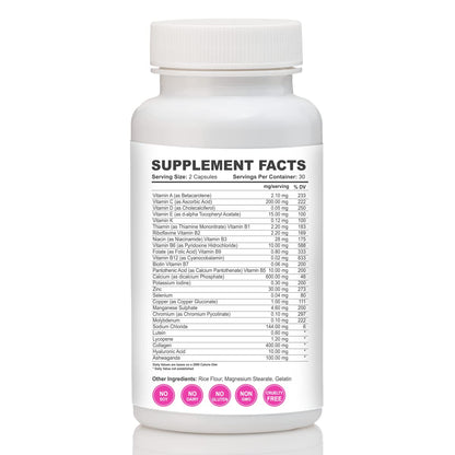 Tabla de información nutricional de Zermat Bella Multivitamin