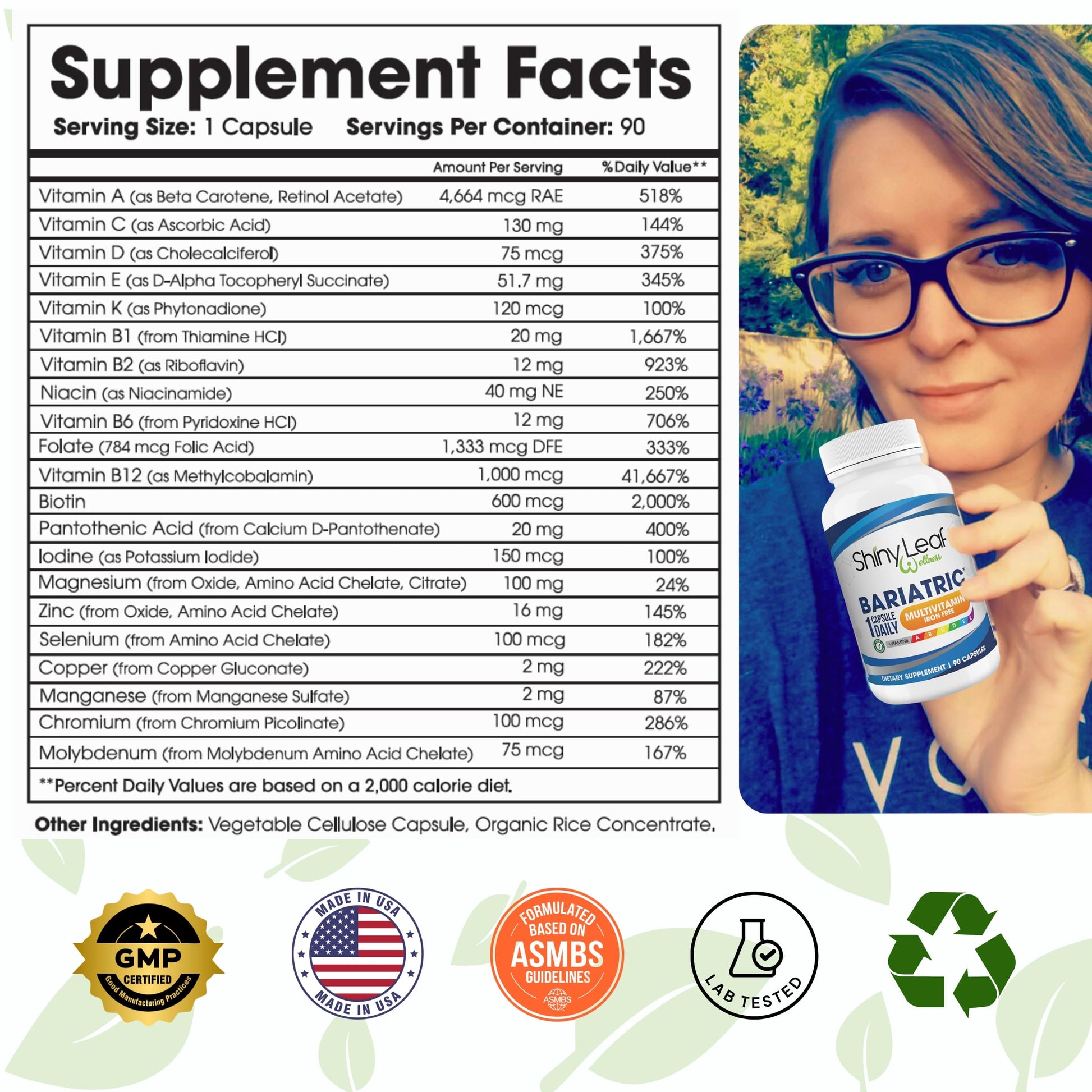 tabla de información de nutrientes de cápsulas bariátricas