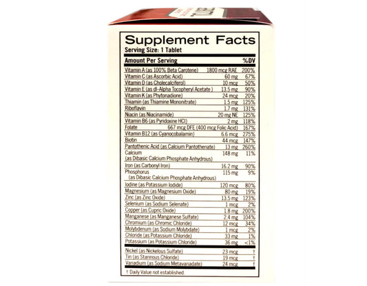 Información nutrimental Geritol multivitamínico