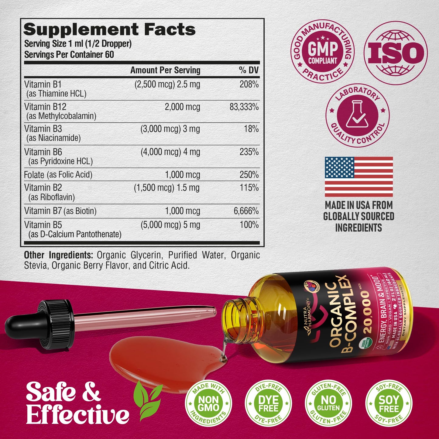 Información nutrimental gotas NUTRAHARMONY complejo B