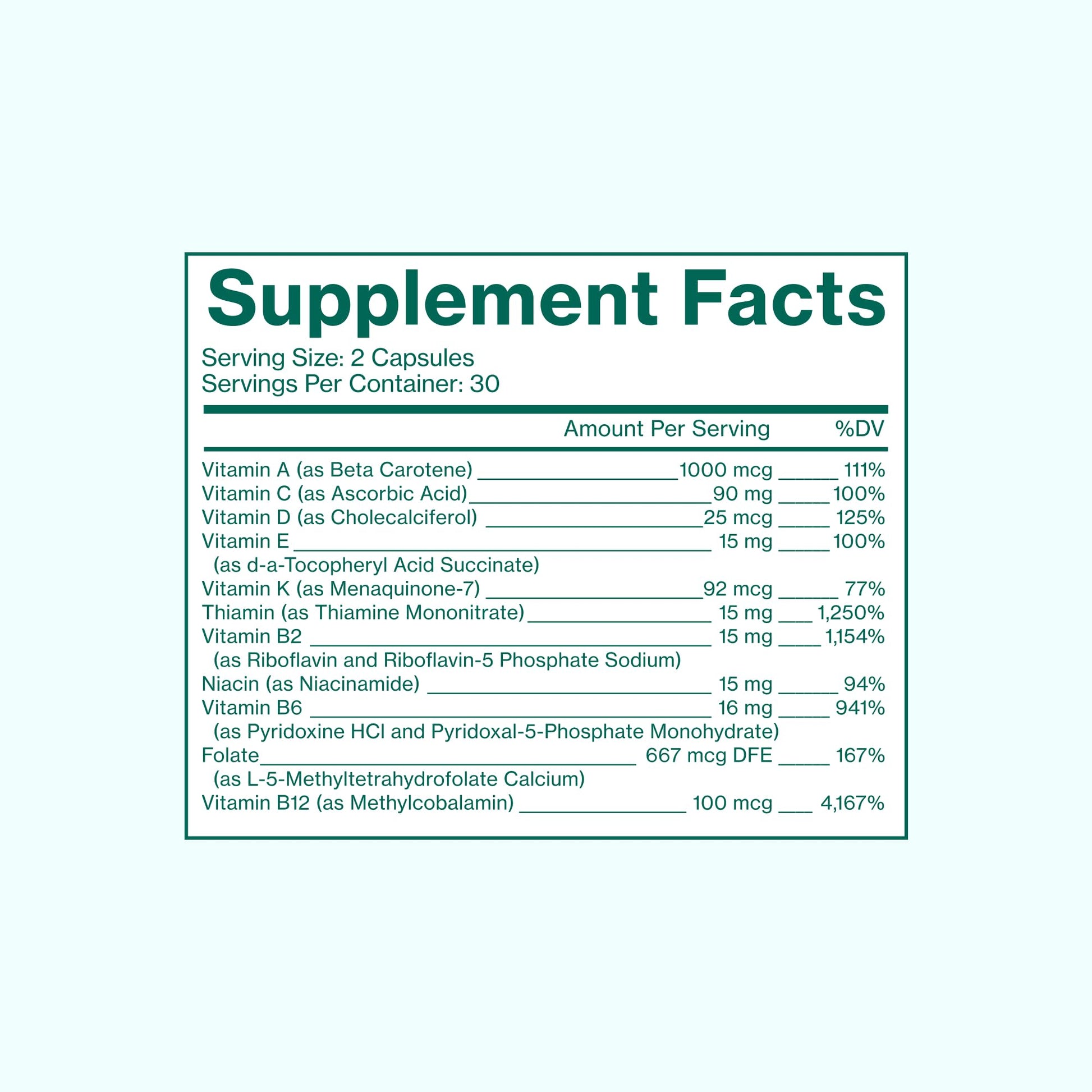 Información Nutrimental Multivitamínico Daily Love