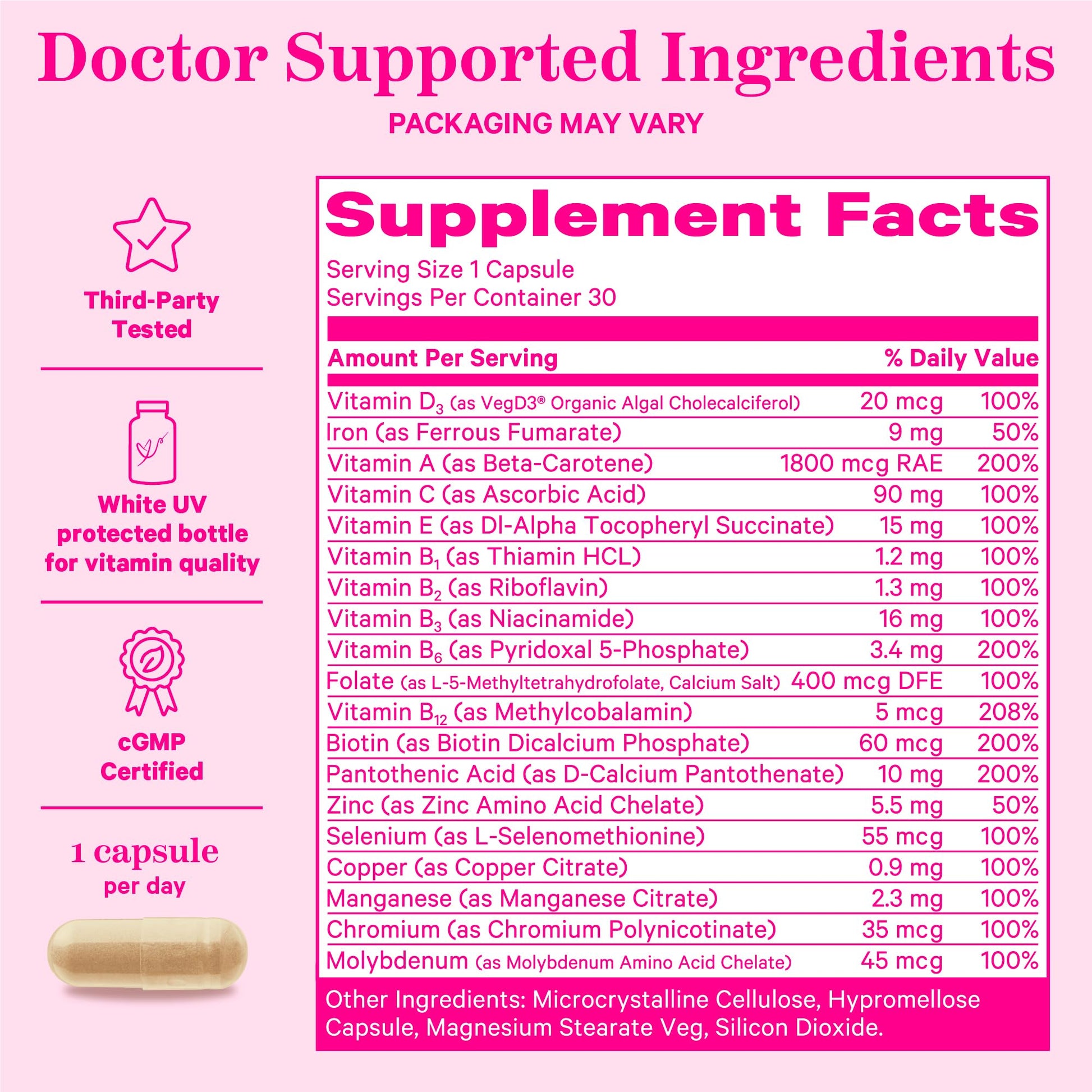 Información de soporte nutricional Pink Stork para mujeres