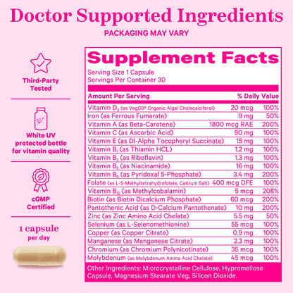 Información de soporte nutricional Pink Stork para mujeres