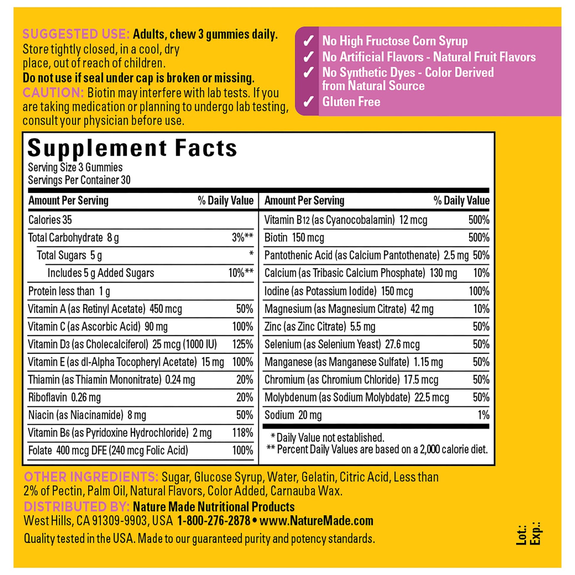 Información suplementaria de las gomitas multivitamínicas