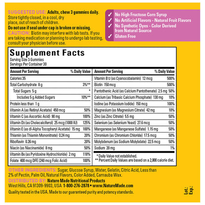 Información suplementaria de las gomitas multivitamínicas