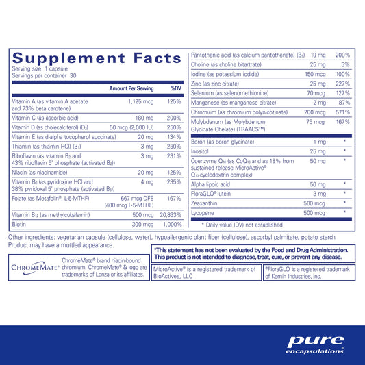 Información suplementaria del multivitamínico Pure Encapsulations