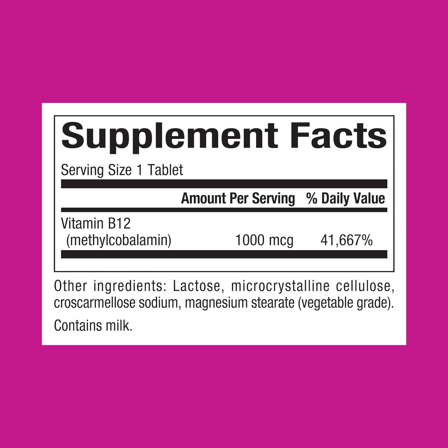 Información nutricional de suplemento de vitamina B12 Natural Factors