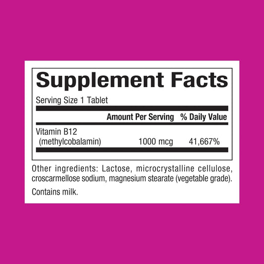 Información nutricional de suplemento de vitamina B12 Natural Factors