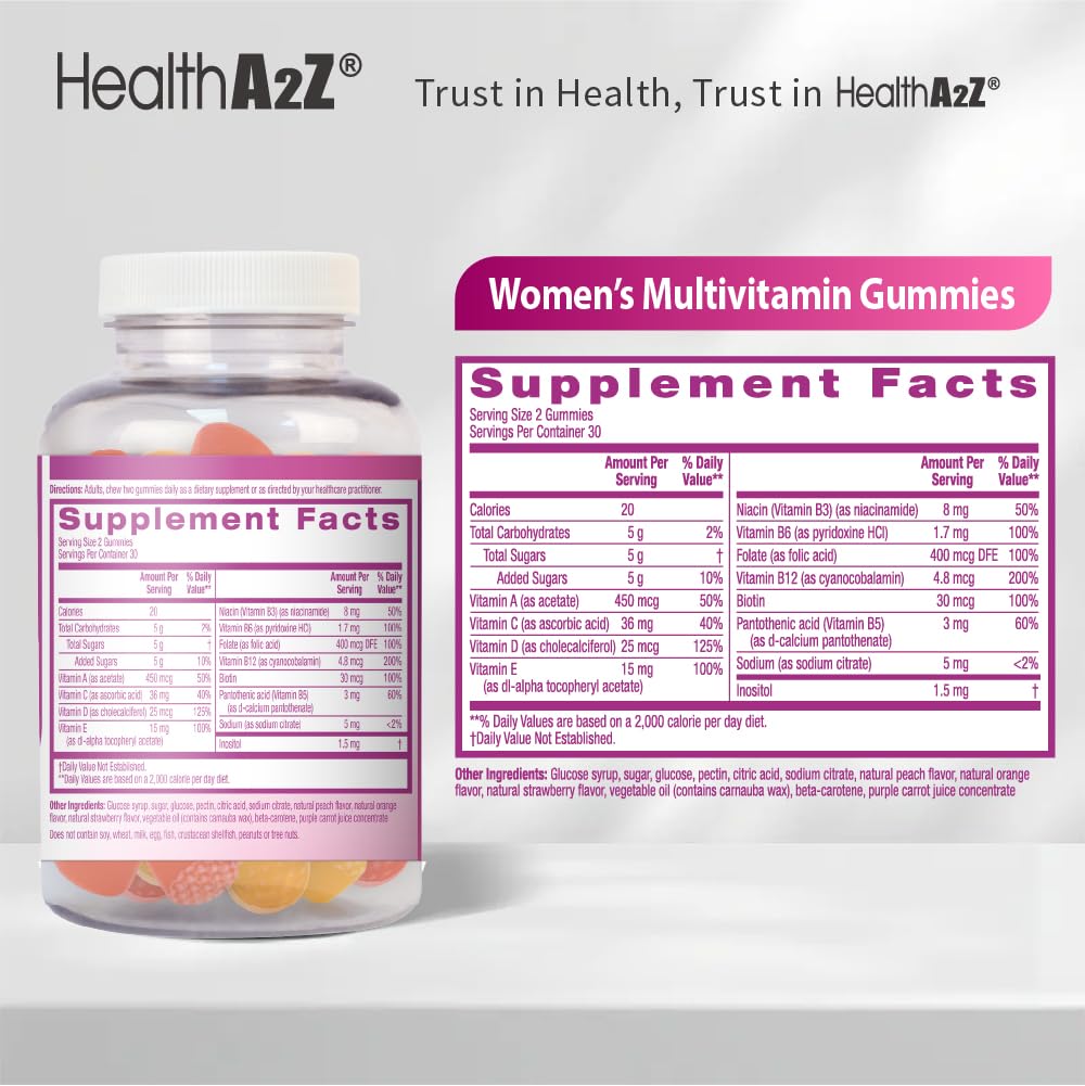 Información de suplemento de gomitas multivitamínicas NutraA2Z