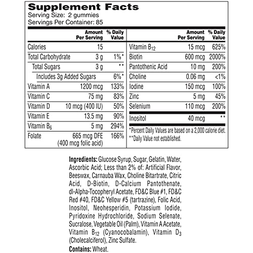 Información de suplementos en las gomitas One A Day