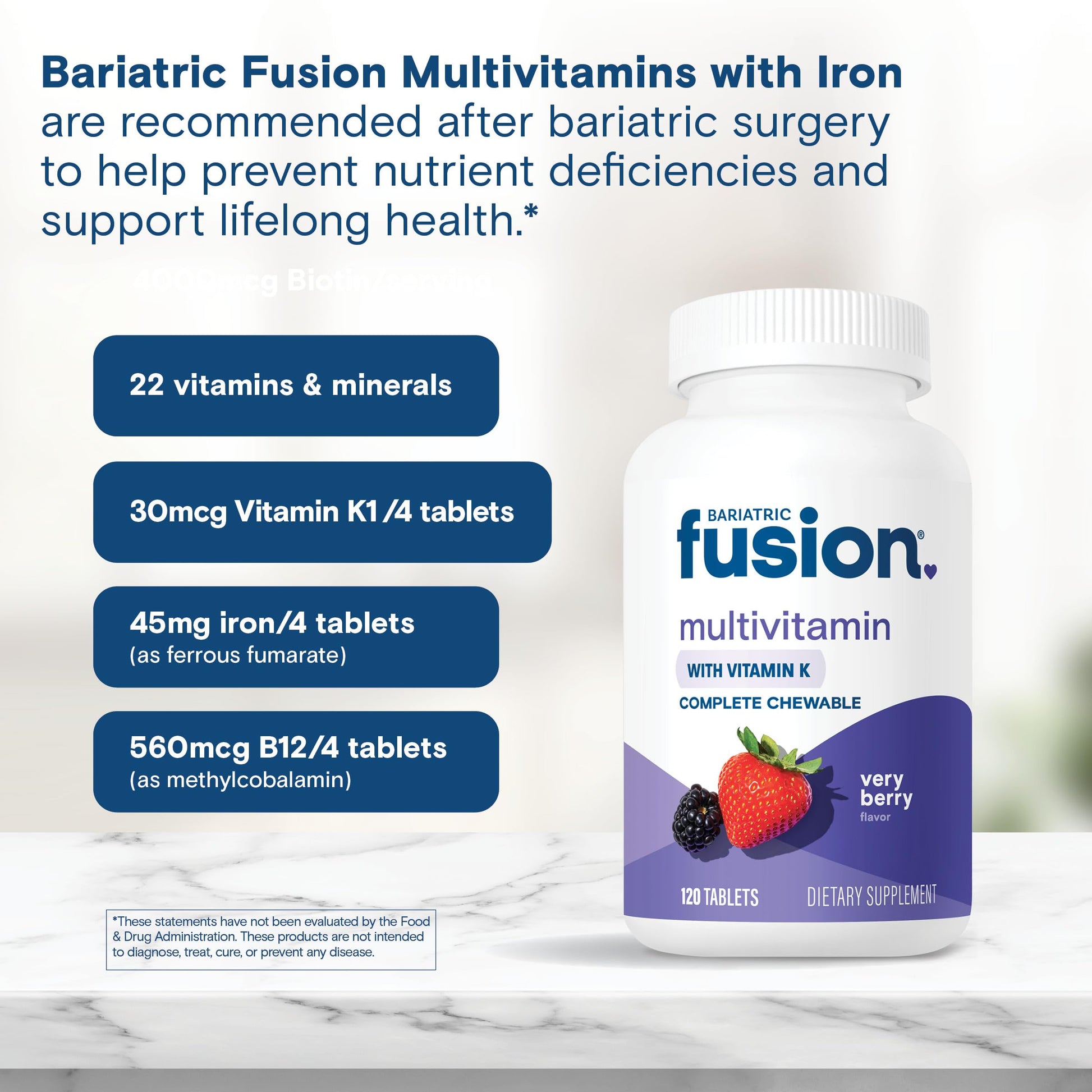 Información de suplementos multivitamínico Bariatric Fusion