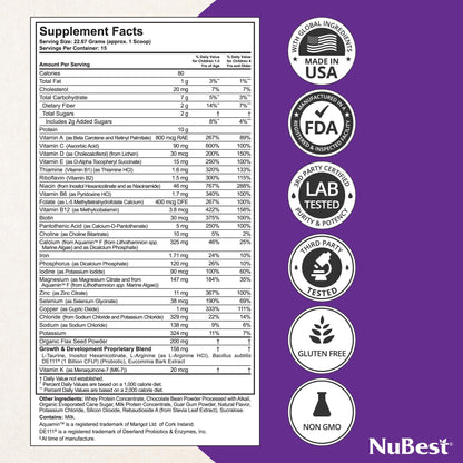 Información de suplementos de NuBest proteína en polvo