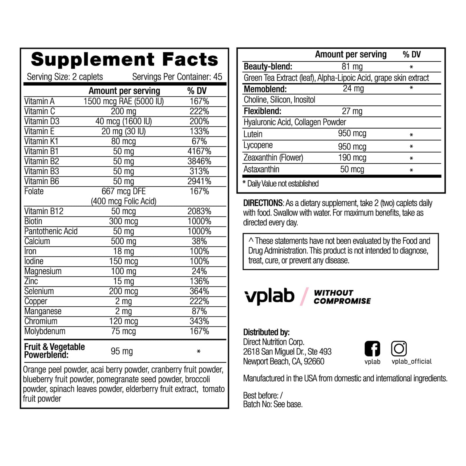 Información de Suplementos VPLab