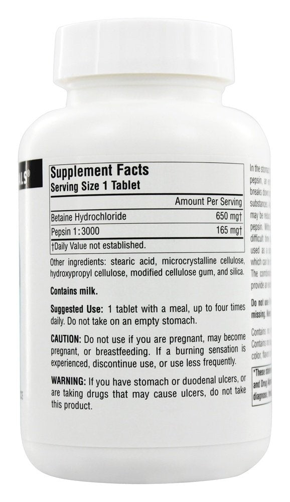 Información suplementaria Betaína HCl HCl de Source Naturals