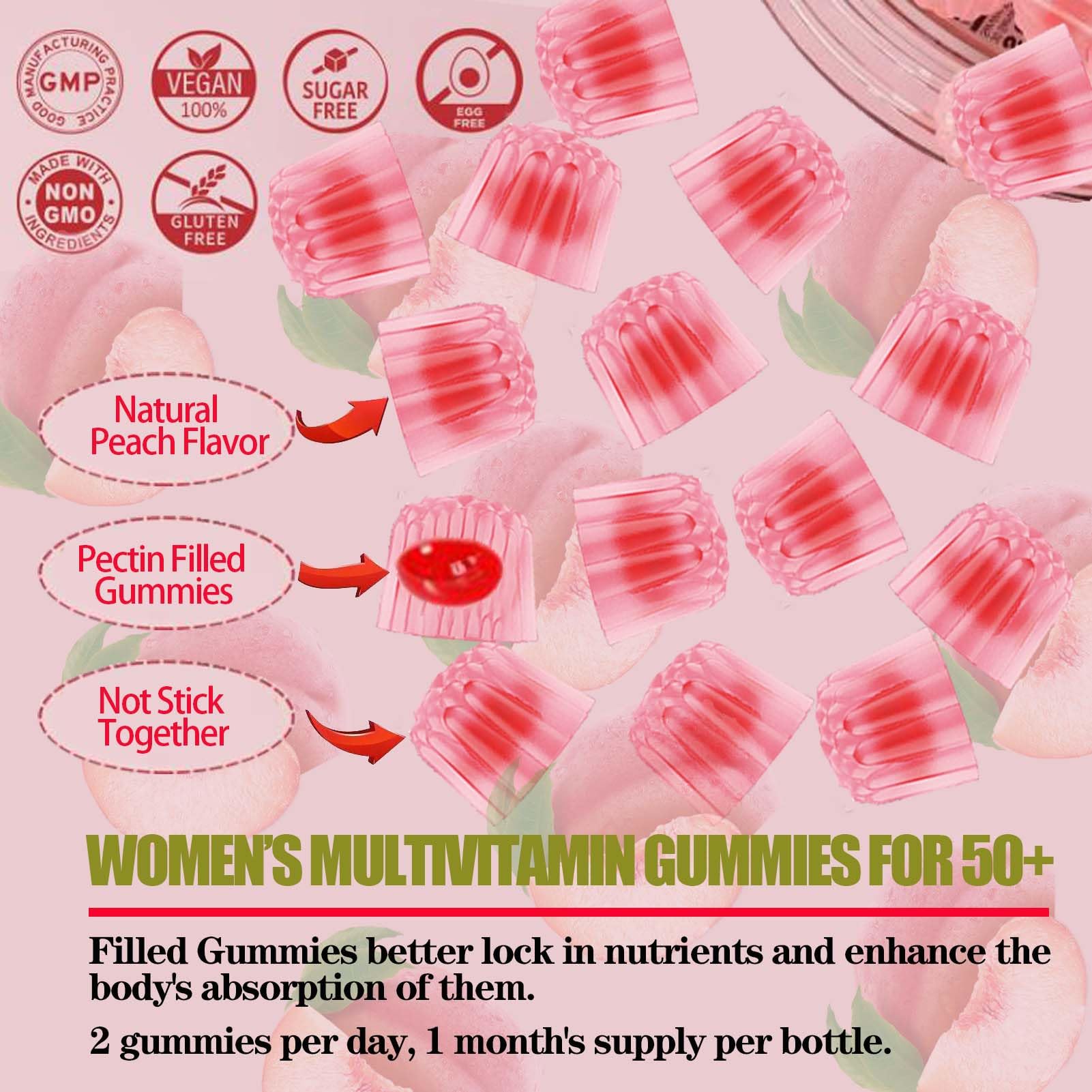 Información suplementaria de gomitas multivitamínicas para mujeres 50+