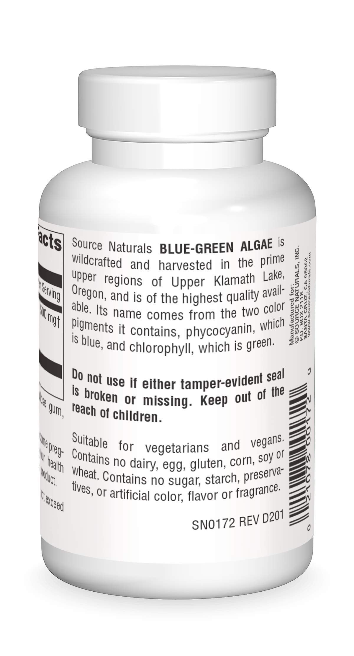 Información trasera del envase de Alga Azul-Verde