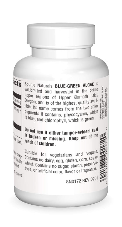 Información trasera del envase de Alga Azul-Verde