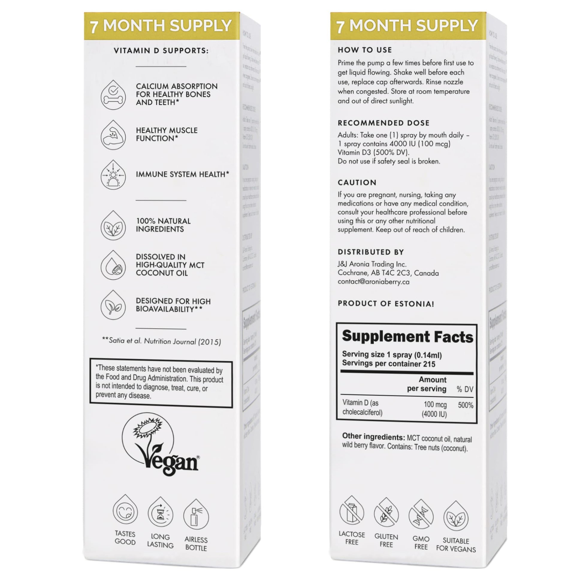 Información valores nutritivos spray vitamina D NorVita