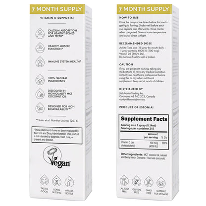 Información valores nutritivos spray vitamina D NorVita