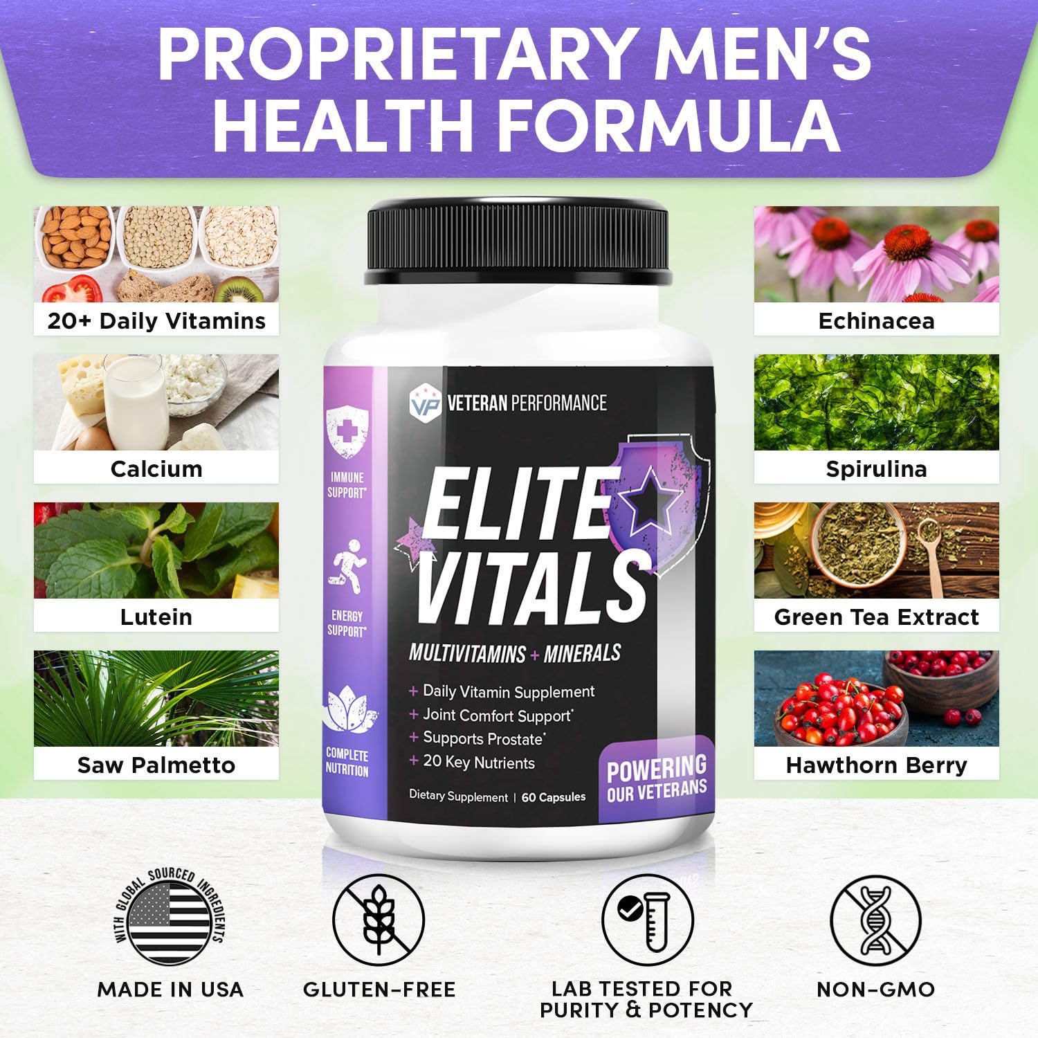 Ingredientes activos de Elite Vitals para hombres.
