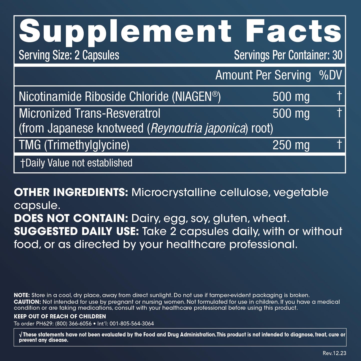 Ingredientes activos Nicotinamida Ribósido y Trans-Resveratrol ProHealth