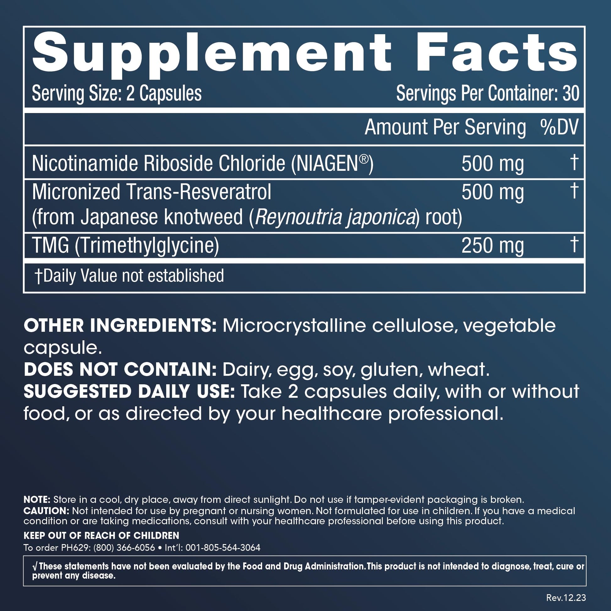 Ingredientes activos Nicotinamida Ribósido y Trans-Resveratrol ProHealth