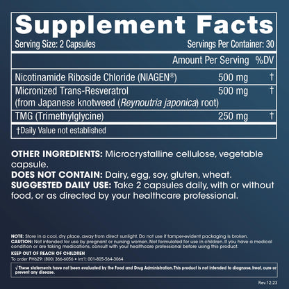 Ingredientes activos Nicotinamida Ribósido y Trans-Resveratrol ProHealth