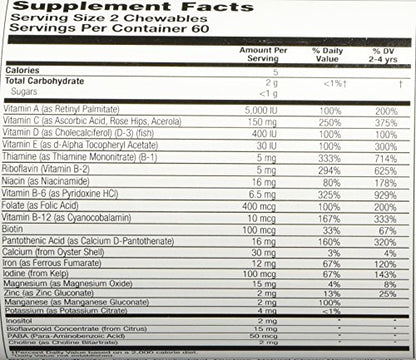 Ingredientes adicionales de las vitaminas masticables para niños