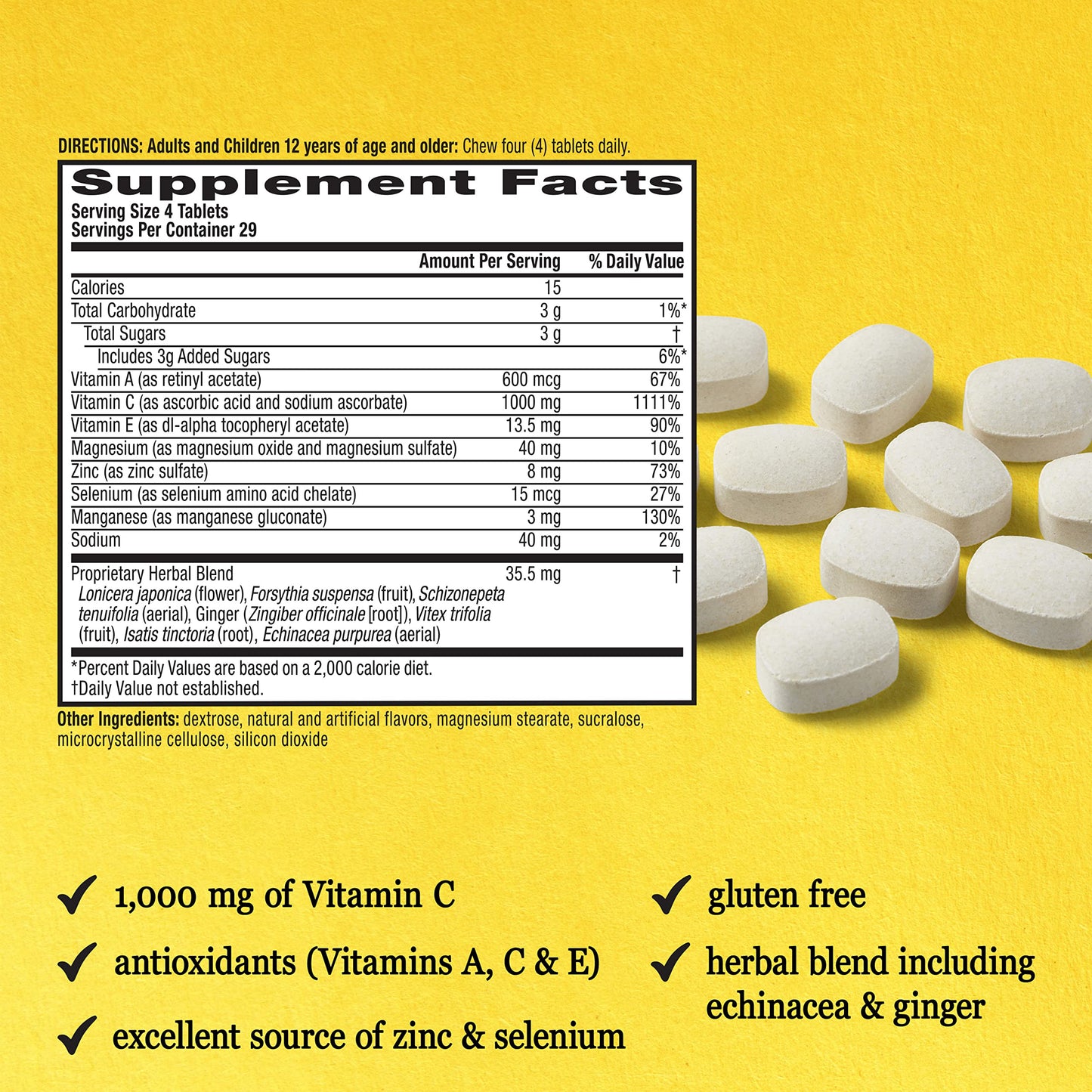 Ingredientes Airborne 1000mg vitamina C masticable