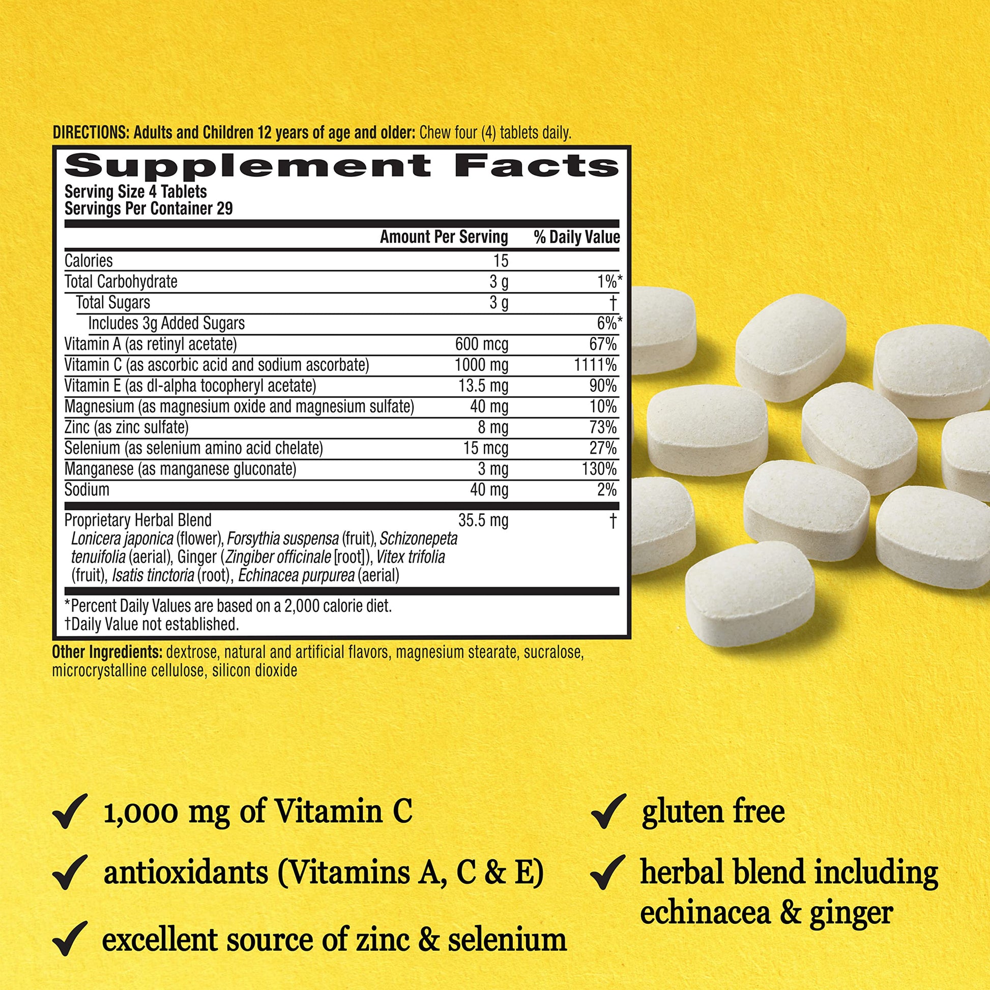 Ingredientes Airborne 1000mg vitamina C masticable