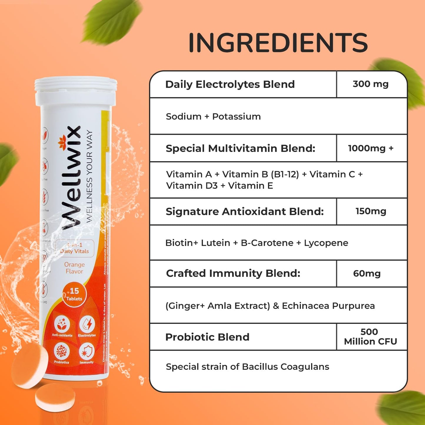 Ingredientes antioxidantes y probióticos Wellwix multivitamínico