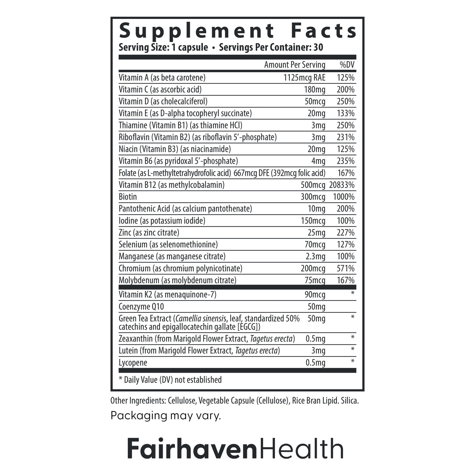 Ingrediente y beneficios de multivitamínicos Fairhaven Health