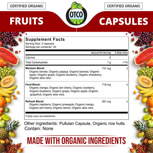 Lista de ingredientes de las cápsulas de frutas orgánicas Vitinity