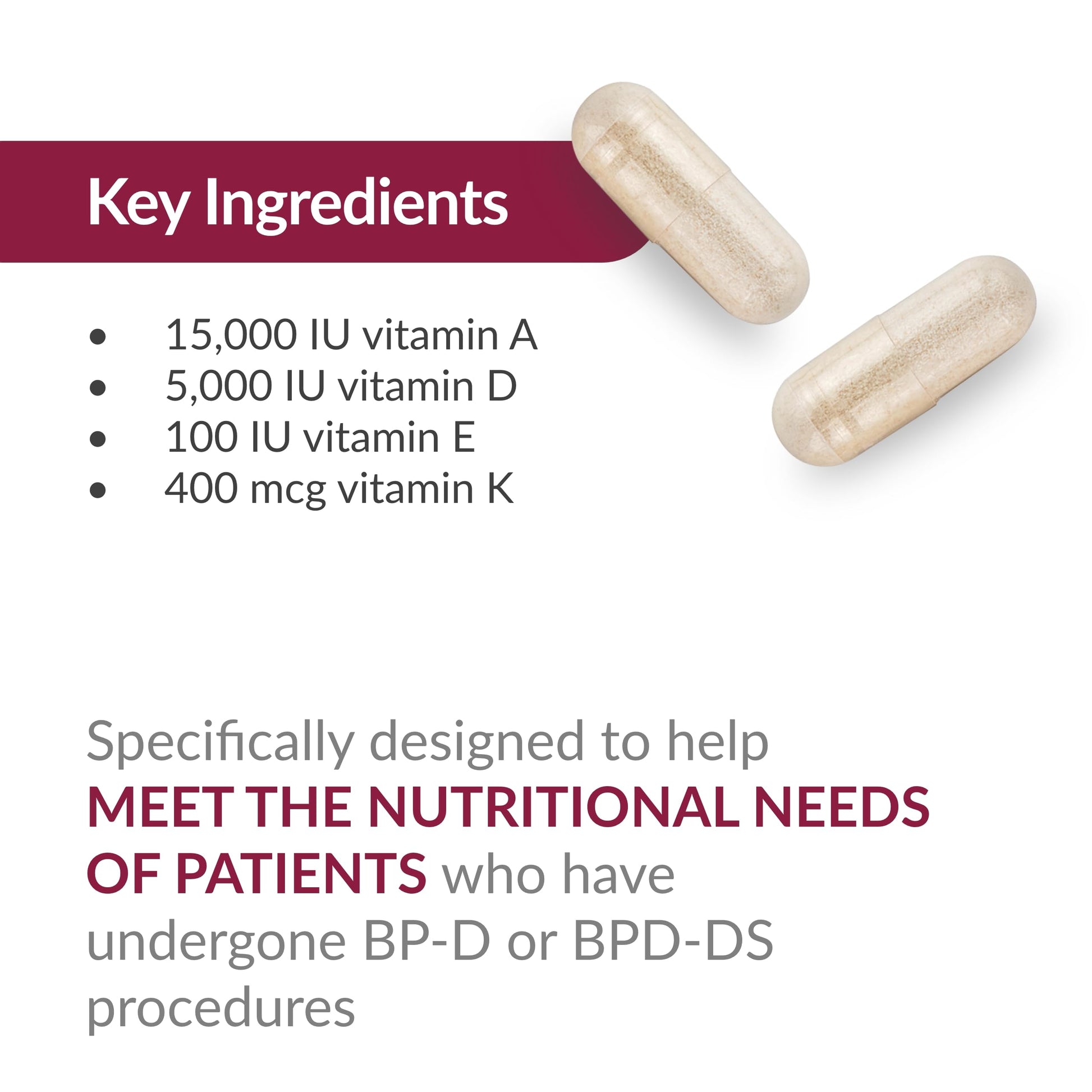 Ingredientes clave de Bariatric Advantage multivitamínico ADEK