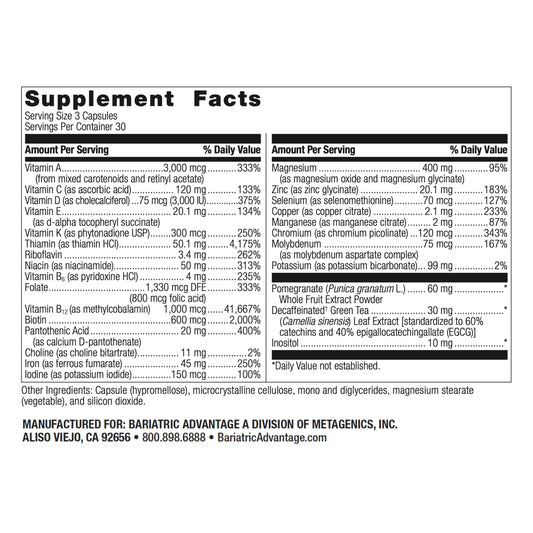 Ingredientes clave en vitaminas y minerales multivitamínico bariátrico