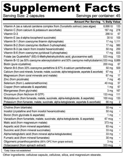 Tabla de ingredientes suplemento Daily Energy de Wellness Resources