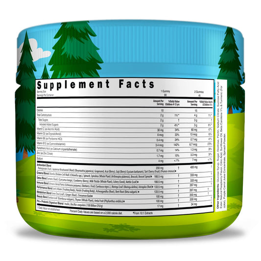 etiqueta de ingredientes de super gummies verdes infusiones