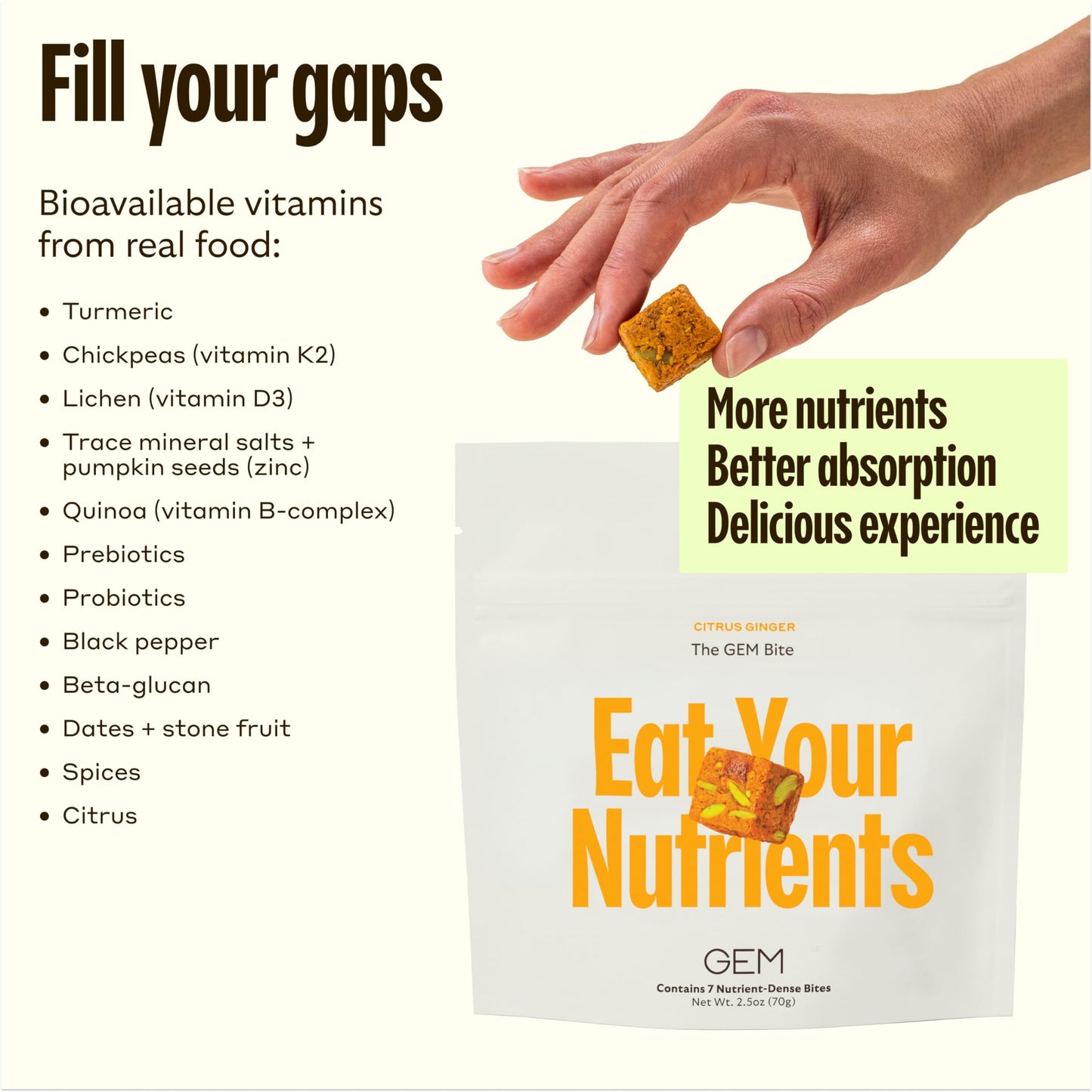 Ingredientes de alimentos integrales en GEM Bite relajante
